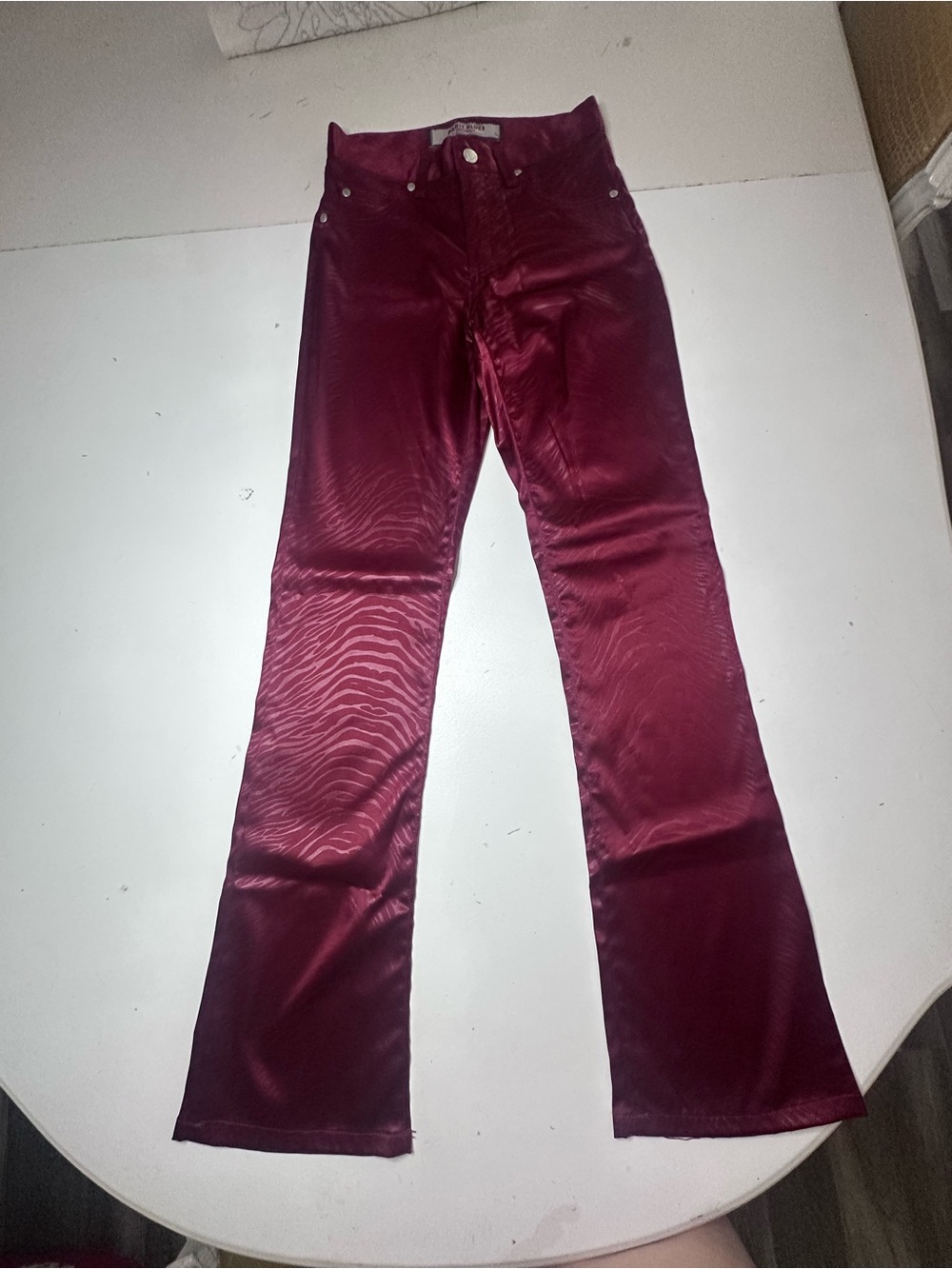 Paris Blues Originals Vintage Maroon Zebra Print Satin Pants (Size 0) 90s Y2K